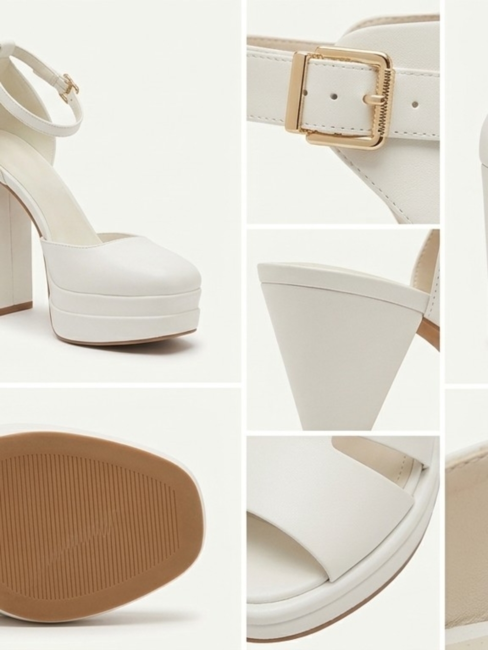 White Platform Block Heel Ankle-Strap Sandals